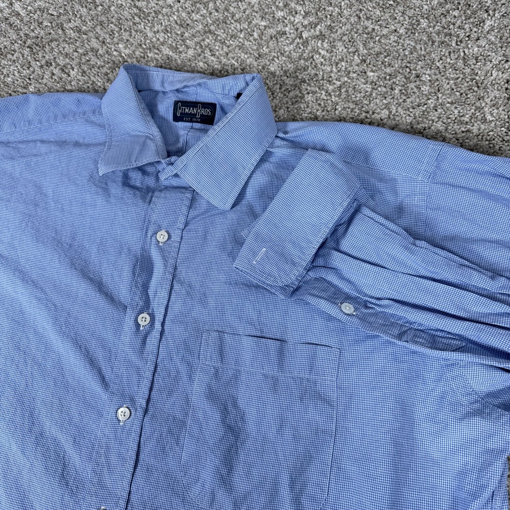 Gitman Bros  Shirt Mens 18 35 Blue‎ Gingham Check Cotton Made in USA